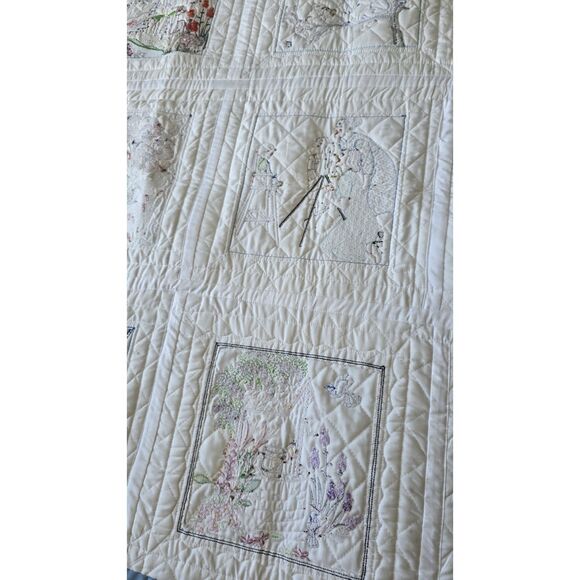 Sweet Handmade One of a Kind 38" Square Quilt ~ Detailed Embroidered Panels - Picture 15 of 16